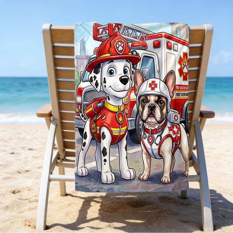 Firefighter Puppies Paw Saving The Day Microfiber Beach Towel, Lightweight And Quick-Dry, for Summer Travel, Beach Essential, Swimming Pool