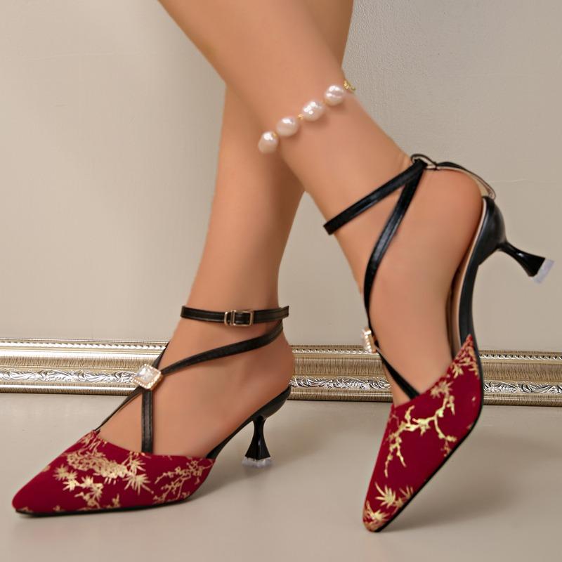 Fashion Sexy Lace Pointed Toe Stiletto Shoes for Women 2025 Summer New Fashion Back Empty Toe Sandals for Women  Sandals