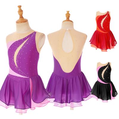 Konståkningsklänning för flickor Ärmlös glitter Rhinestone Balett Leotardklänning Tävling Dräkt Gymnastikdräkt