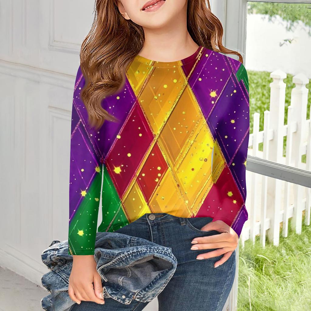 Dívčí trička s dlouhým rukávem Dětské podzimní topy Kulatý výstřih Potištěná základní trička