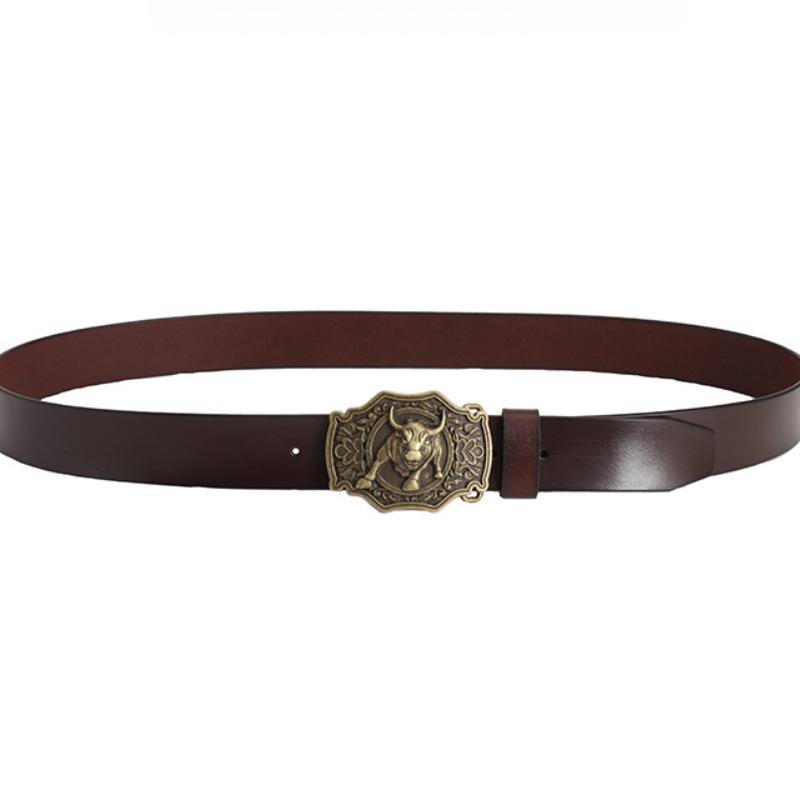 Whole Vintage Cowhide Belt Bullhead Punk Denim Men's Wide Belt