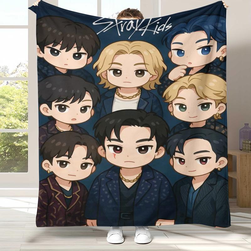 HD Stray Kids Kpop Star Flanelldecke, Ultra Weiche Warme Plüschdecke für Zuhause Schlafzimmer Bett Sofa Abdeckung Camping Picknick Geschenk