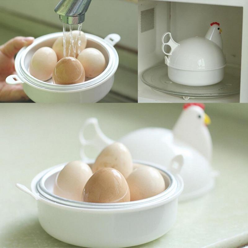 1/4 Grid Cute Chicken Shaped Microwave Steamer Mini Home Boiled Soft Boiled Egg Heating Box Kitchen Cooking Tool Accessories