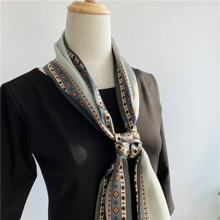 Double-Layer Silk Scarf Mulberry Silk Scarf Women'S Versatile Autumn Style Foreign Style Thin Narrow Long Multi-Functional Decorative Scarf Streamer