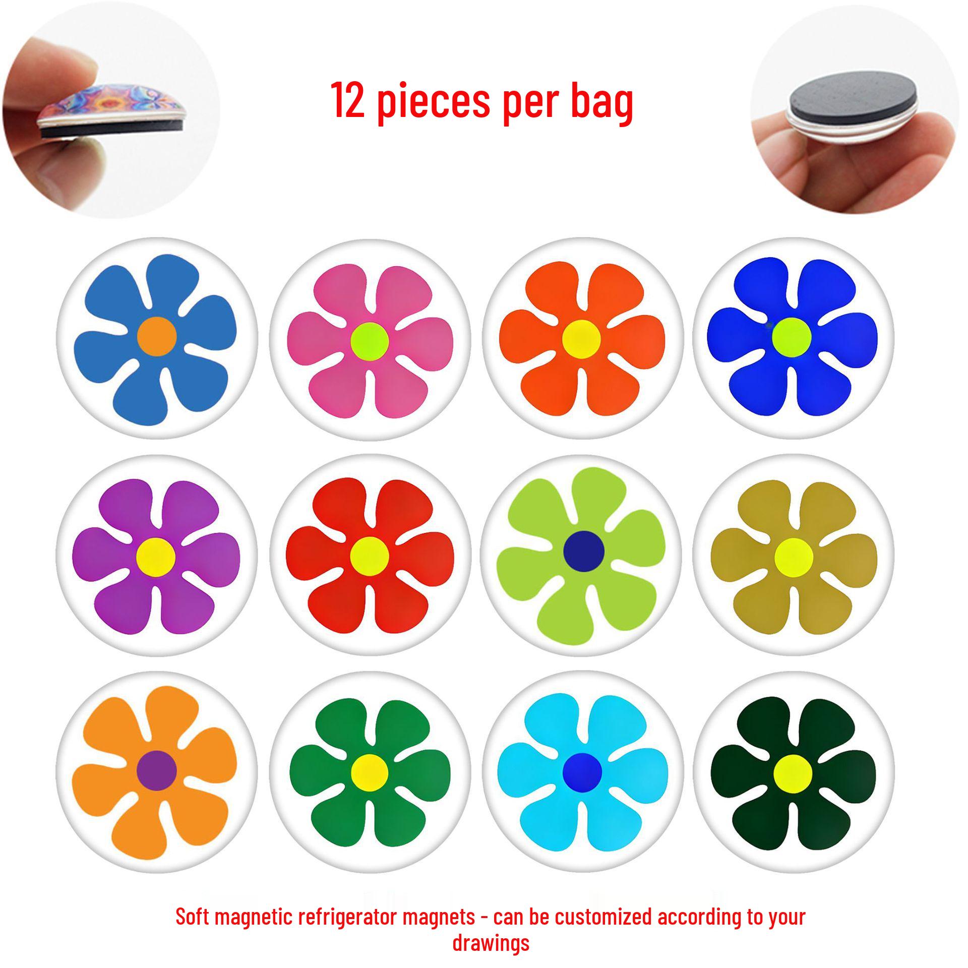 Colorful Sunflower Magnetic Fridge Stickers - Children s Gift 25 mm Magnet Set - 12 pcs (BLY376)