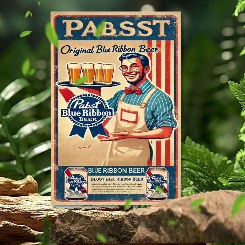 

Vintage Pabst Blue Ribbon Beer Metal Poster Wall Decor 8x12 Inch Retro Bar Sign