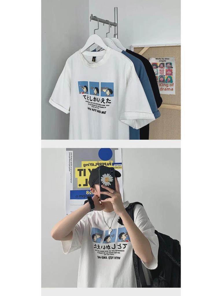 Damen Sommer 2021 Japanisches Cartoon Loose Fit Grafik-T-Shirt