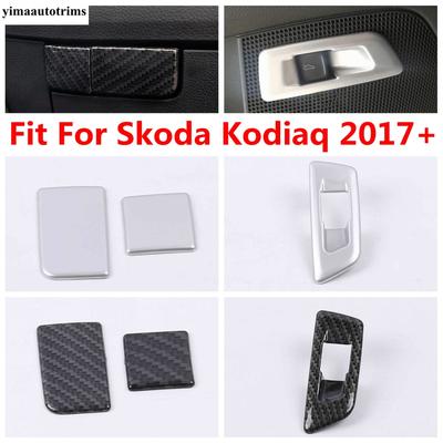 Glove Box Sequin / Rear Tail Gate Button Panel Cover Trim For Skoda Kodiaq 2017 - Carbon Fiber / Matte Interior Accessories