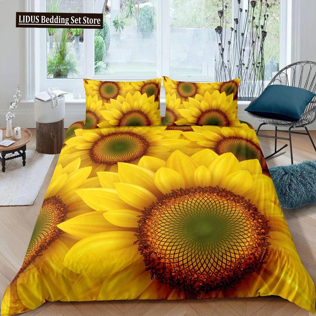 Vintage Sunflowers Duvet Cover Set Letters Bedding Set Letters And Sunflowers Printed Retro Girls Queen Size 23pcs Quilt Cover