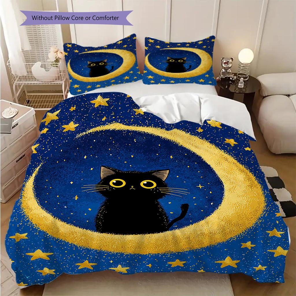Set Copripiumino Trapuntato con Motivo Gatto Nero Federa Decorazione per la Casa Regalo di Compleanno (1 * copripiumino + 2 * federa, senza nucleo)