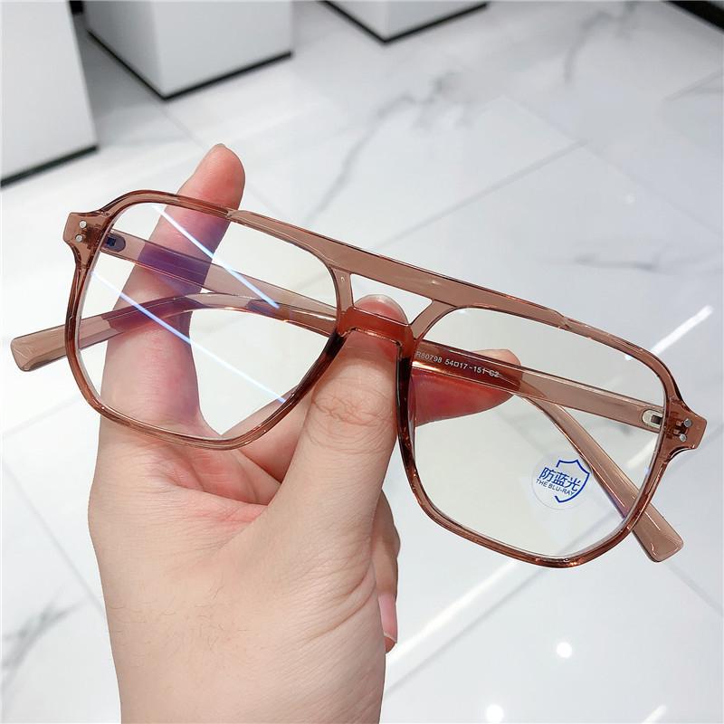 Trendy Office Square Anti Blue Light Reading Glasses Women Tea Irregular Frame Double Bridge Optical Prescription Eyewear