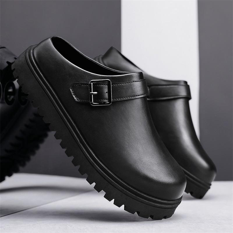 Men Casual Leather Slippers New Slip On Loafers Non Slip Outdoor Comfortable Sandals Business Casual Shoes Work Shoes For Male
