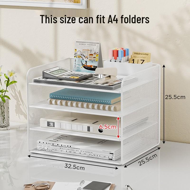 Multi-Layer A4 Desktop File Organizer and Bookends: Office Document Rack and Storage Box