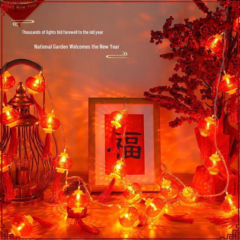 Solar Red Lantern Crystal String Lights - Outdoor New Year Garden Decoration Atmosphere Pendant Lights