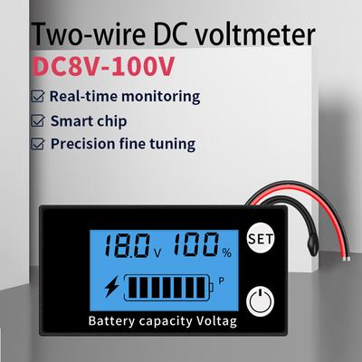 Indicador de capacidade de bateria DC 8V-100V 12V 24V 48V Chumbo ácido lítio LiFePO4 Medidor de voltagem testador com alarme de temperatura
