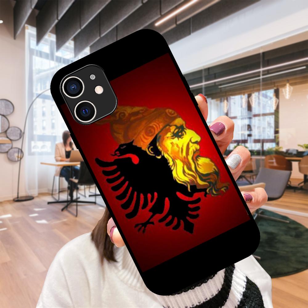 For iPhone  11 12  8 Plus Mini Pro X XR XS Max 4 5 7 6 6S 8 SE Phone Case Black Cover Shell Soft Etui Albanian Flag Eagle