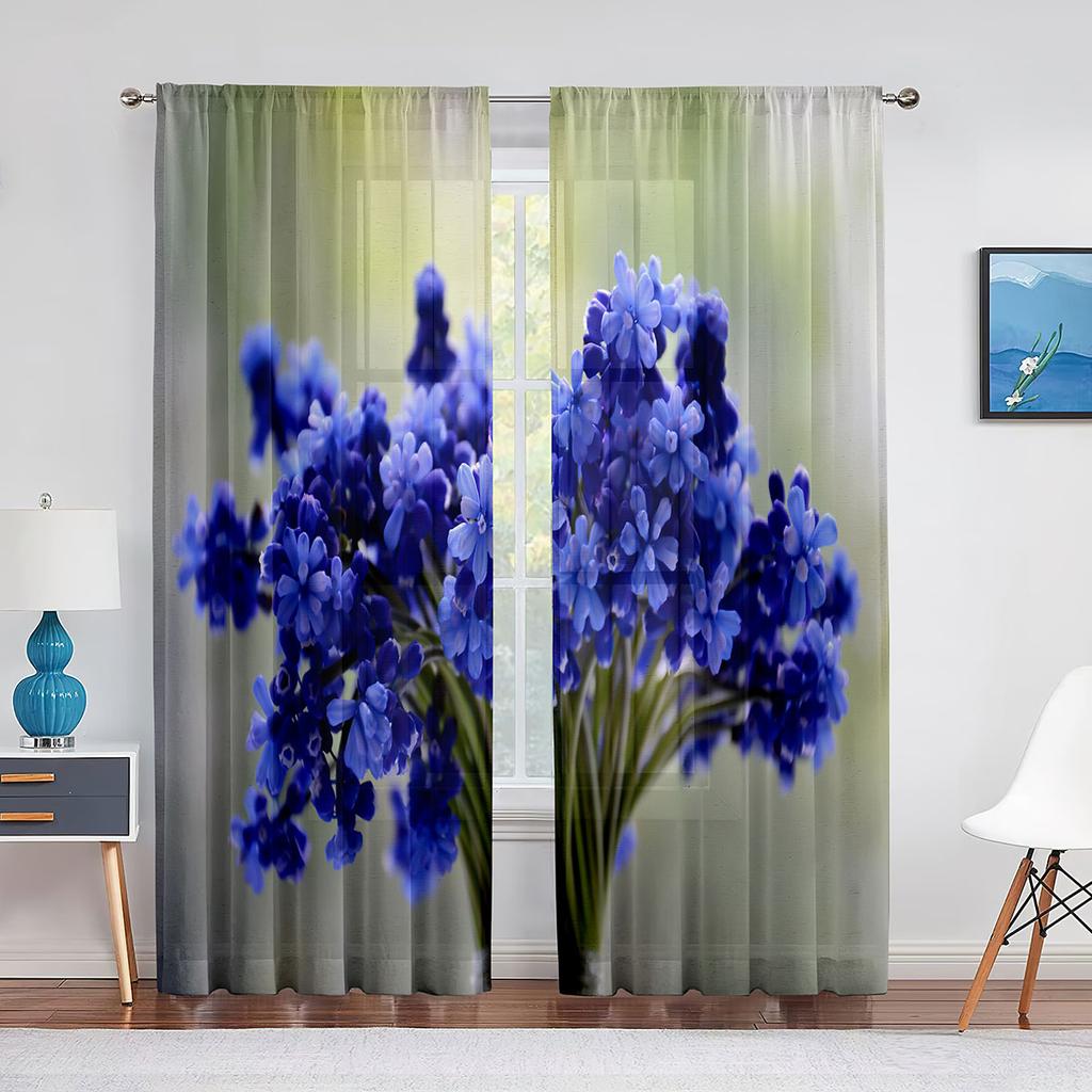 Blommande Träd Körsbärsblom Lila Gul Vita Blommor Skir Voilegardin för Vardagsrum Sovrum Inredning Tyllgardiner Draperier