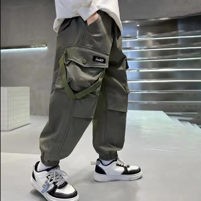 Chlapecké podšívkované pracovní kalhoty na podzim a zimu, pouliční ohromující kalhoty 4-16 let