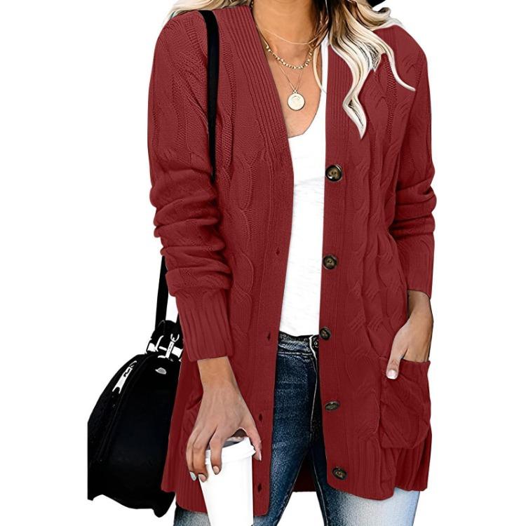 Women Solid Color Knit Cardigan Breasted Single Sweater Jacket Coat Casual
