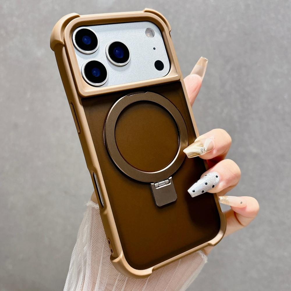 Stand Holder Transparent For Magsafe Case For iPhone 17 16 15 14 13 Pro Max Magnetic Shockproof Soft Silicone Bumper Back Cover