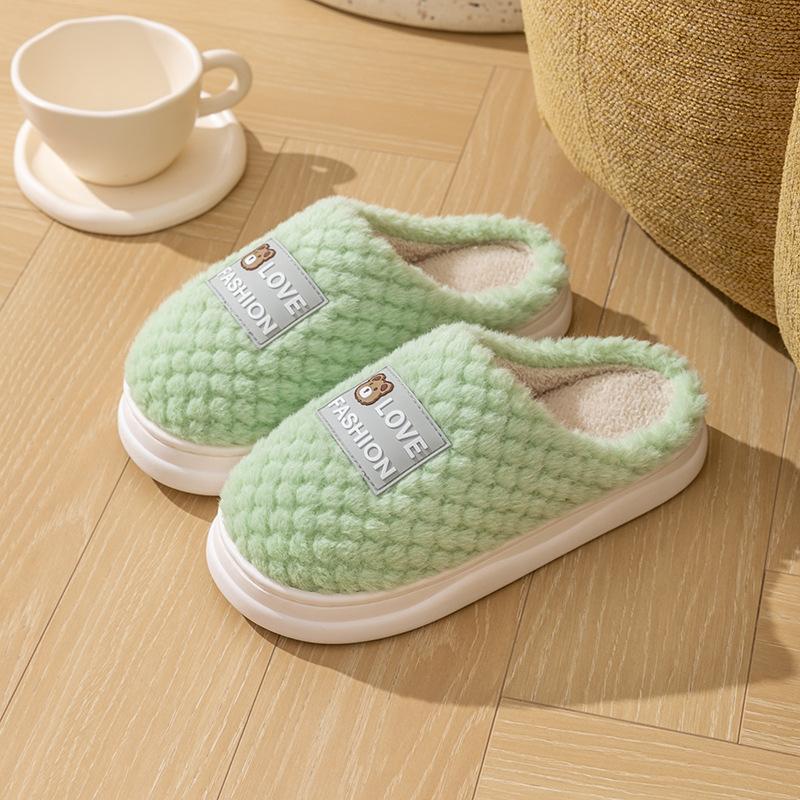 Home cotton slippers girls autumn and winter home indoor couple PVC thick-soled non-slip fluffy shoes warm cotton shoes men