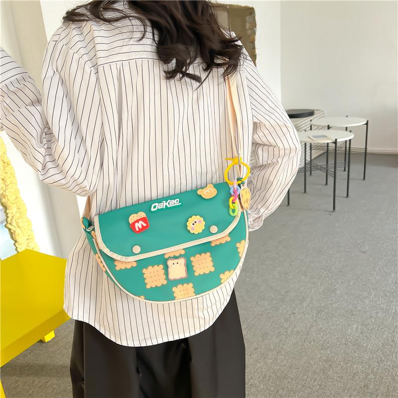 Cute Japanese Canvas Crossbody Bag With Printed Design For Daily Use