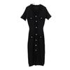 Gentle Wind Fringe Knit Short-sleeved Dress Women's Plus Size V-neck Pure Colour Temperament Mid-length Dress