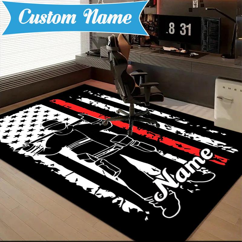 Custom Name Firefighter's Courage Rug for Living Room, Game Rooms, Office, Bedroom, Floor Mat Playful Design, fan gifts Christmas decor
