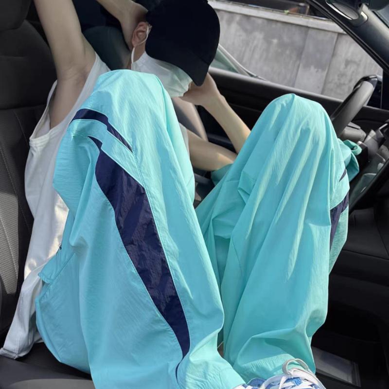 Summer Dopamine Color-Block Athletic Casual Pants for Men - Korean Style Loose Quick-Dry American Straight-Leg Parachute Trousers for Students