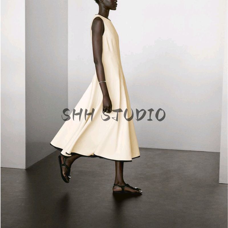 MD Summer New Product Women's Clothes French Style Fancy Gentle Contrast Color Trim Sleeveless Vest Dress 6624595