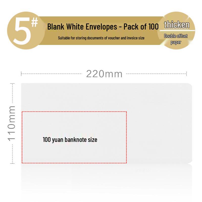 Set of 200 Kraft Paper Envelopes - Large, Medium, Small Sizes, Thick White & Yellow Receipt Pockets