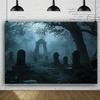 1 Set of Cemetery-themed Photo Background - a Creepy Cemetery Scene with Foggy Trees and Tombstones