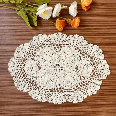 New Vintage Crocheted Doilies Shabby Chic Handmade Crochet Placemet Oval Dust-proof Cover Cloth