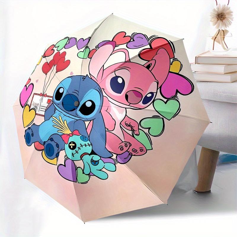 Stitch, Love Themed Automatic opening and closing folding umbrella, 8-rib windproof, compact travel design, suitable for all occasion | Fash