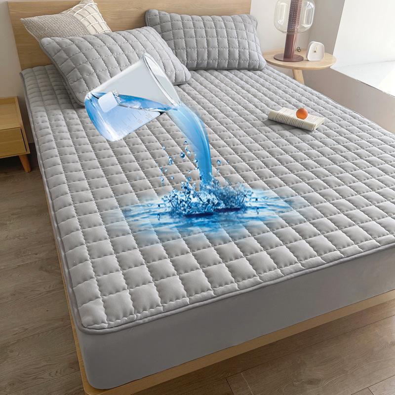

Waterproof Quilted Incontinence Mattress Protector - Non-slip, Thickened Fitted Sheet Cover 90x200cm Single Fitted Sheet сірий колір/небо