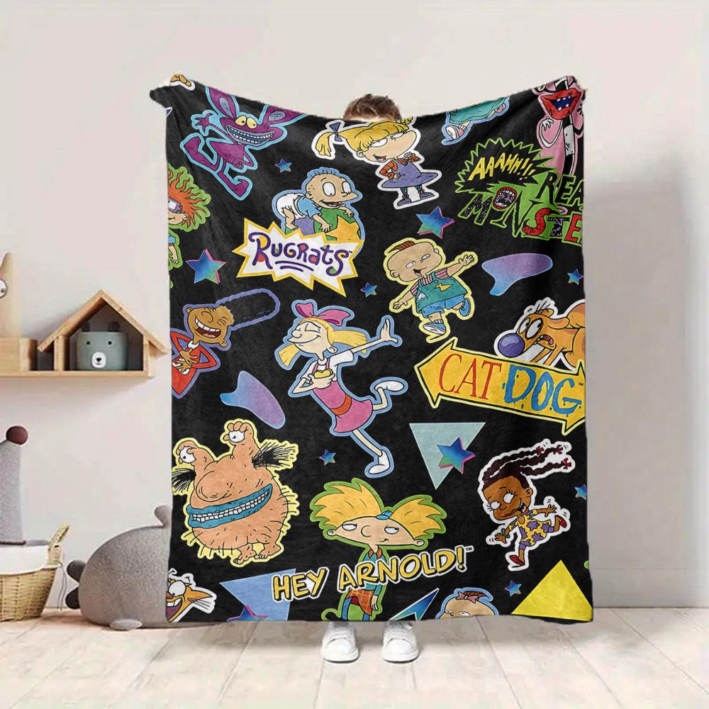 1pc Rugrats Flannel Throw Blanket - HD Printed Lightweight Soft Warm All-Season Blanket for Sofa, Bed,