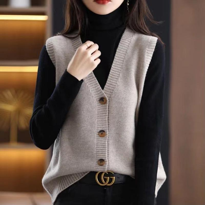Women's V-neck Knitted Vest Cardigan Women's Sleeveless Temperament Vest 2024 Early Spring New Sweater for Versatile Women's Outerwear