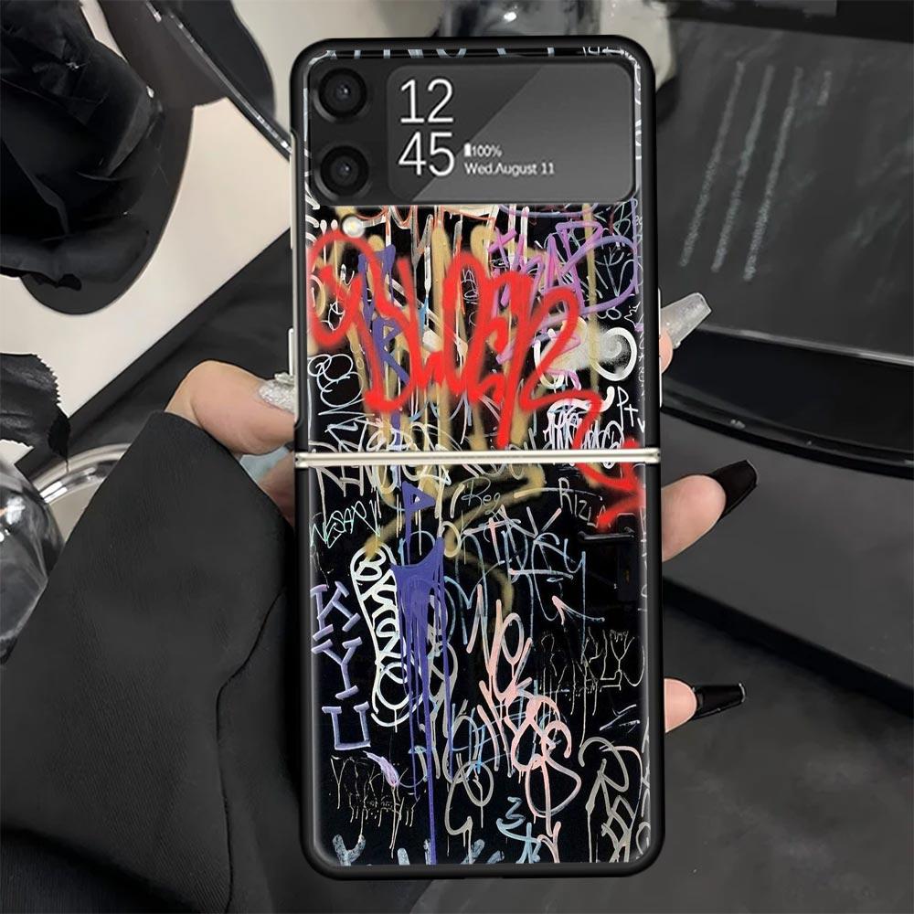Graffiti Fashion Cool Phone Case for Samsung Galaxy Z Flip 7 6 5 4 3 5G Black Cover ZFlip7 ZFlip6 ZFlip5 ZFlip4 ZFlip3 Fundas Ga