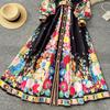 France Elegant Vintage Luxury Evening Dress Women Print  Button Long Party Dress Female Casual Chic Holiday Clothing