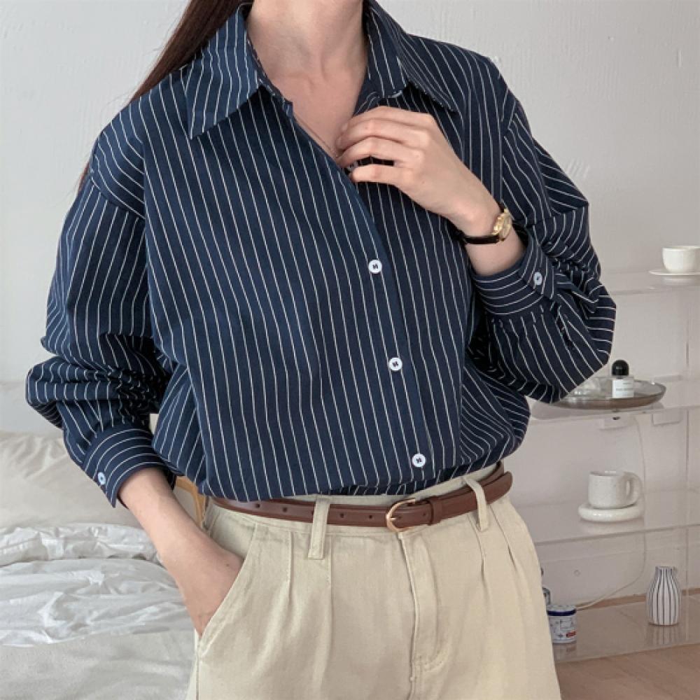 New Arrivals Open Run Women Stripe Loose Fit Office Shirt