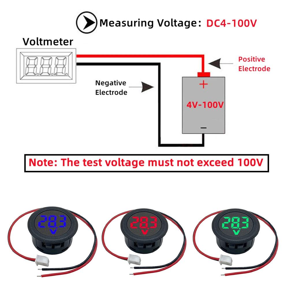 1pc DC5-100V LED Digital Voltmeter Round 2-wire Voltmeter For Car Current Meter Electrical Instruments Easy Installation