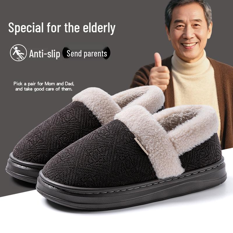 2025 Plus Size Non-slip Plush Wool Slippers for Elderly: Cozy Cotton Indoor Footwear for Autumn and Winter