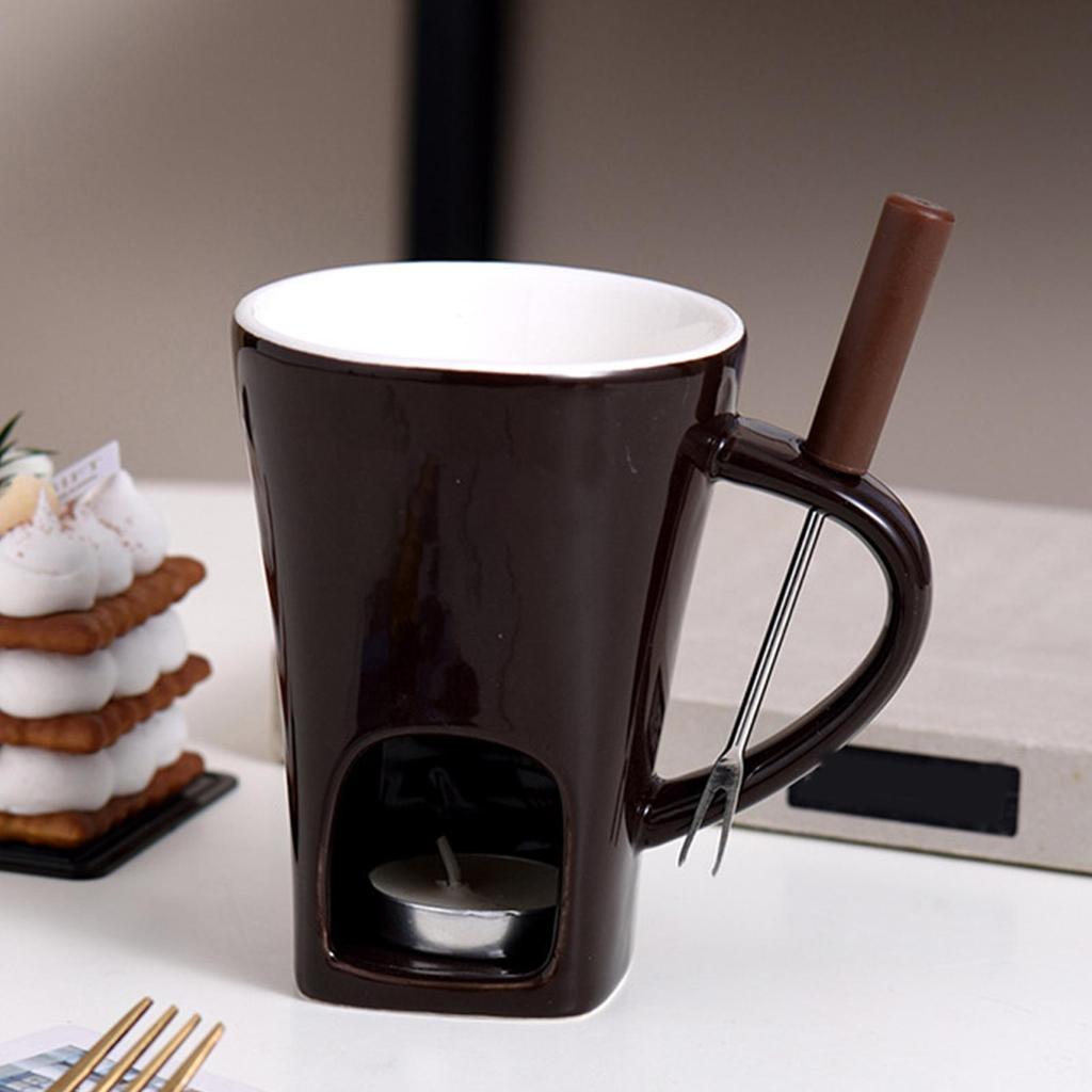 Mini Chocolate Fondue Mug Set With Fork And Candle Fondue Pots Cheese Ice Cream Fondue Maker Kit Butter Melter Cup Small Warmer