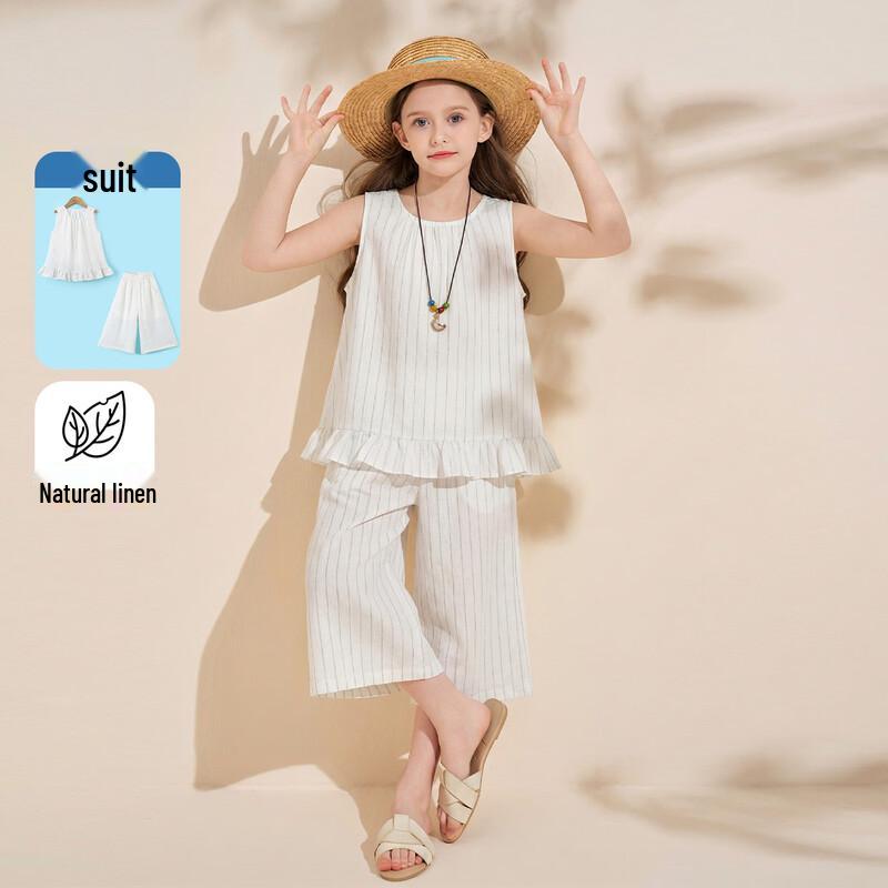 Mengtejiao Girls' Striped Babydoll Shirt & Wide-Leg Pants Set