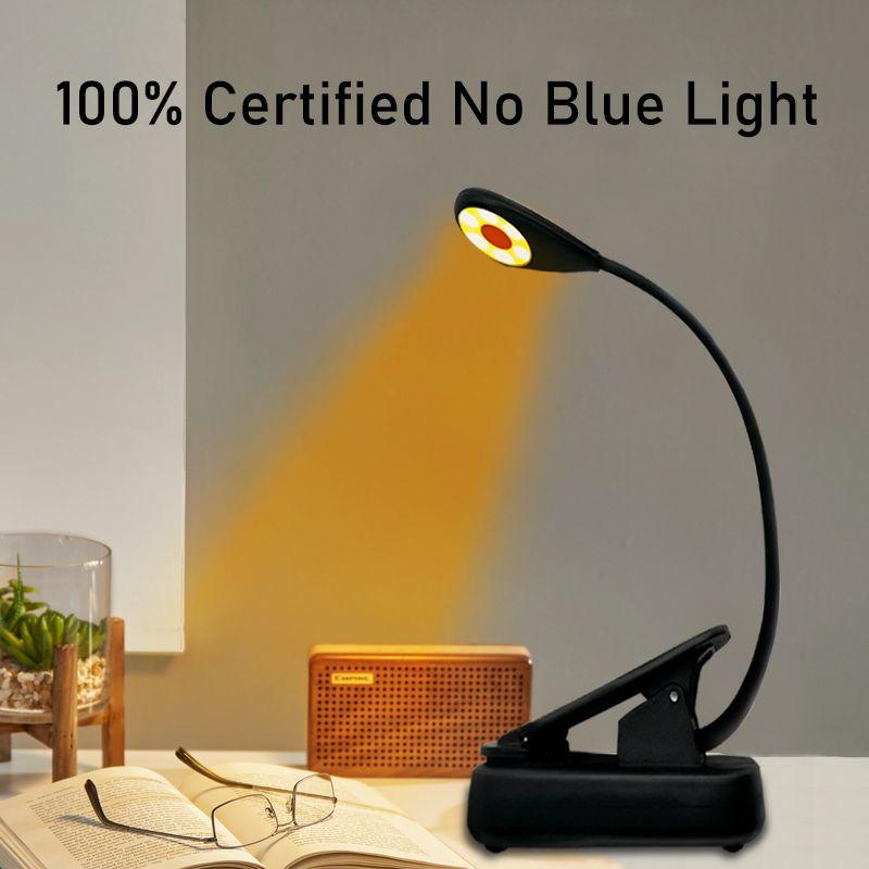 

No Blue Book Light LED Reading Light USB 1000mAh Rechargeable Clip On Blue Blocking Amber LED Light Reading in Bed 1600K Black Shell&USB Plug