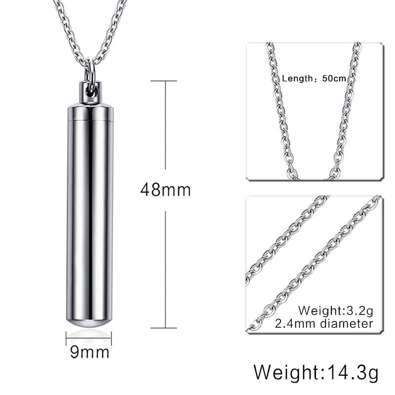 LETAPI Men Woman Capsule Pendant Necklace Silver Color Open Cylindrical Pendants Stainless Steel Remembrance Jewelry