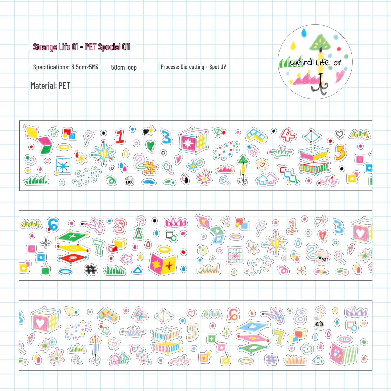 AGUGU Cute Graffiti PET Sticker Roll with Die-cut Elements