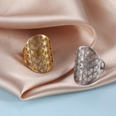 Unift Sacred Geometry Flower of Life Ring Adjustable Stainless Steel Ring Men Women Accessories Vintage Filigree Viking Jewelry