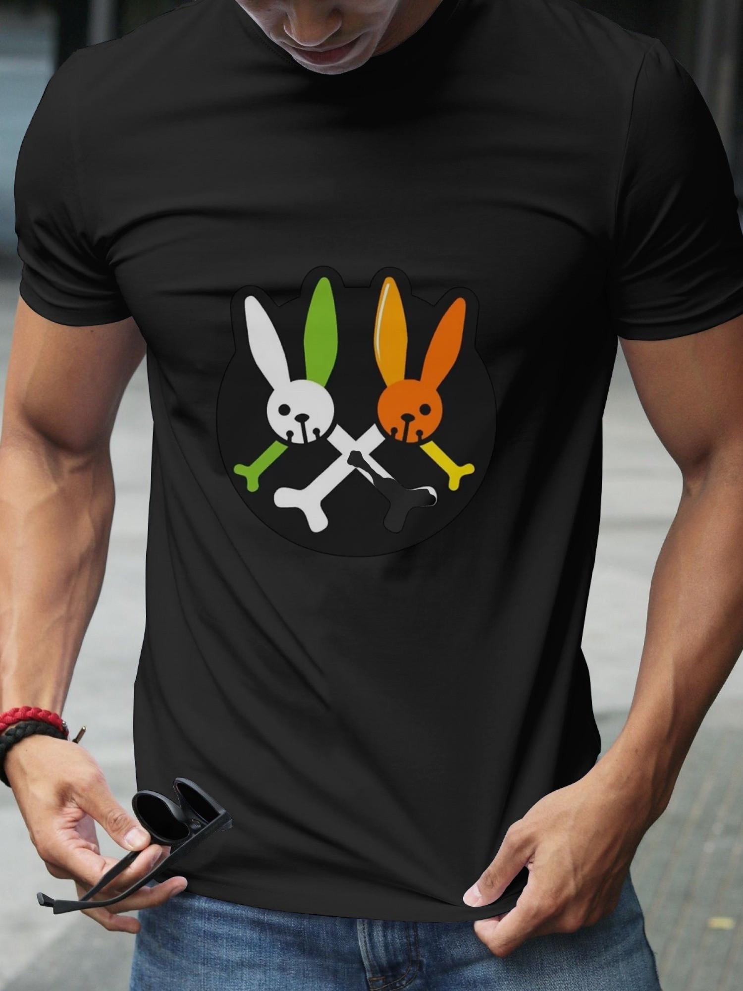 

1pc Casual Graphic T-shirt - Black Bunny Heads & Crossbones Print XXXXL