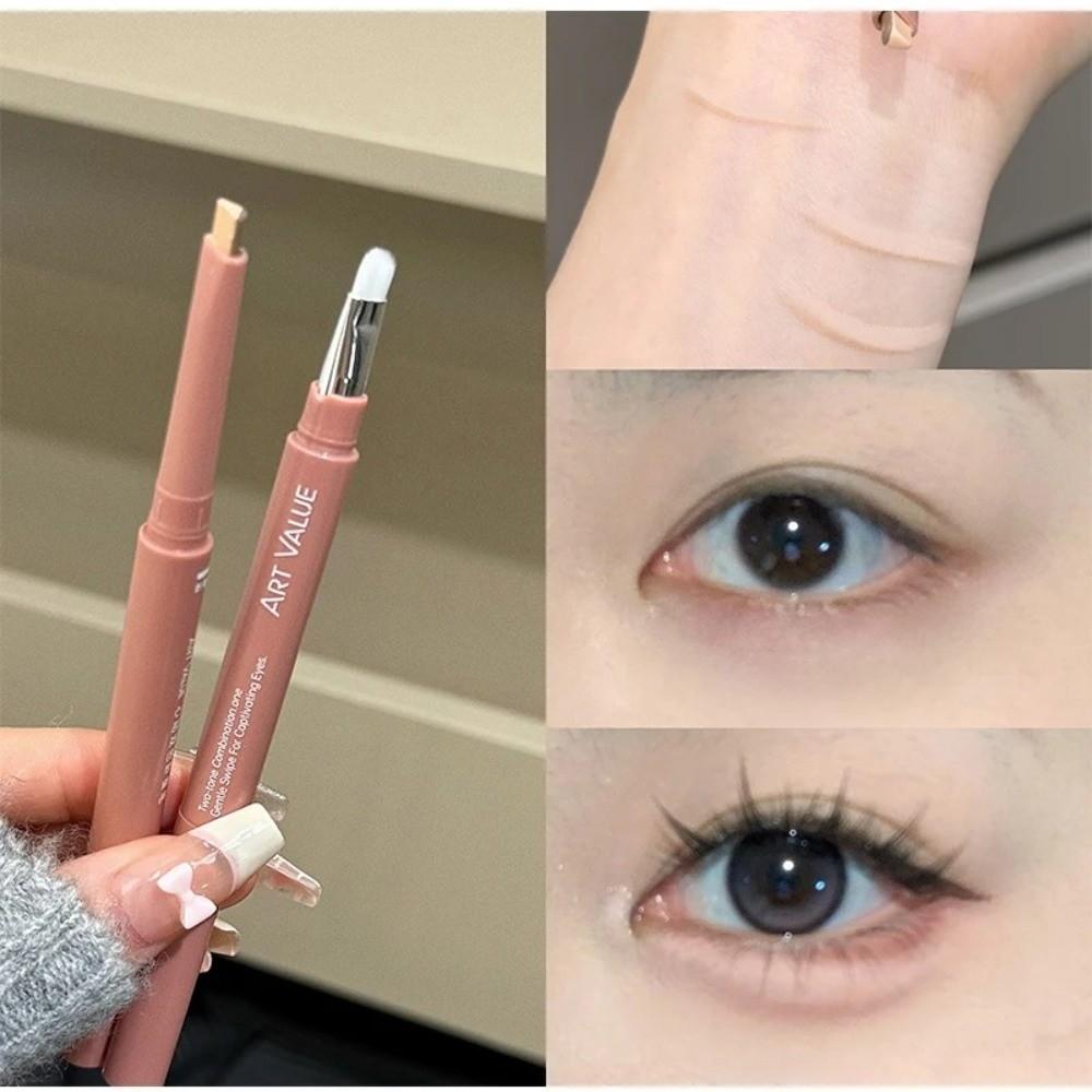 2 Color-Blocking Sleeping Silkworms Stick Pink Brown Highlighter Pen  Suitable for Lazy People